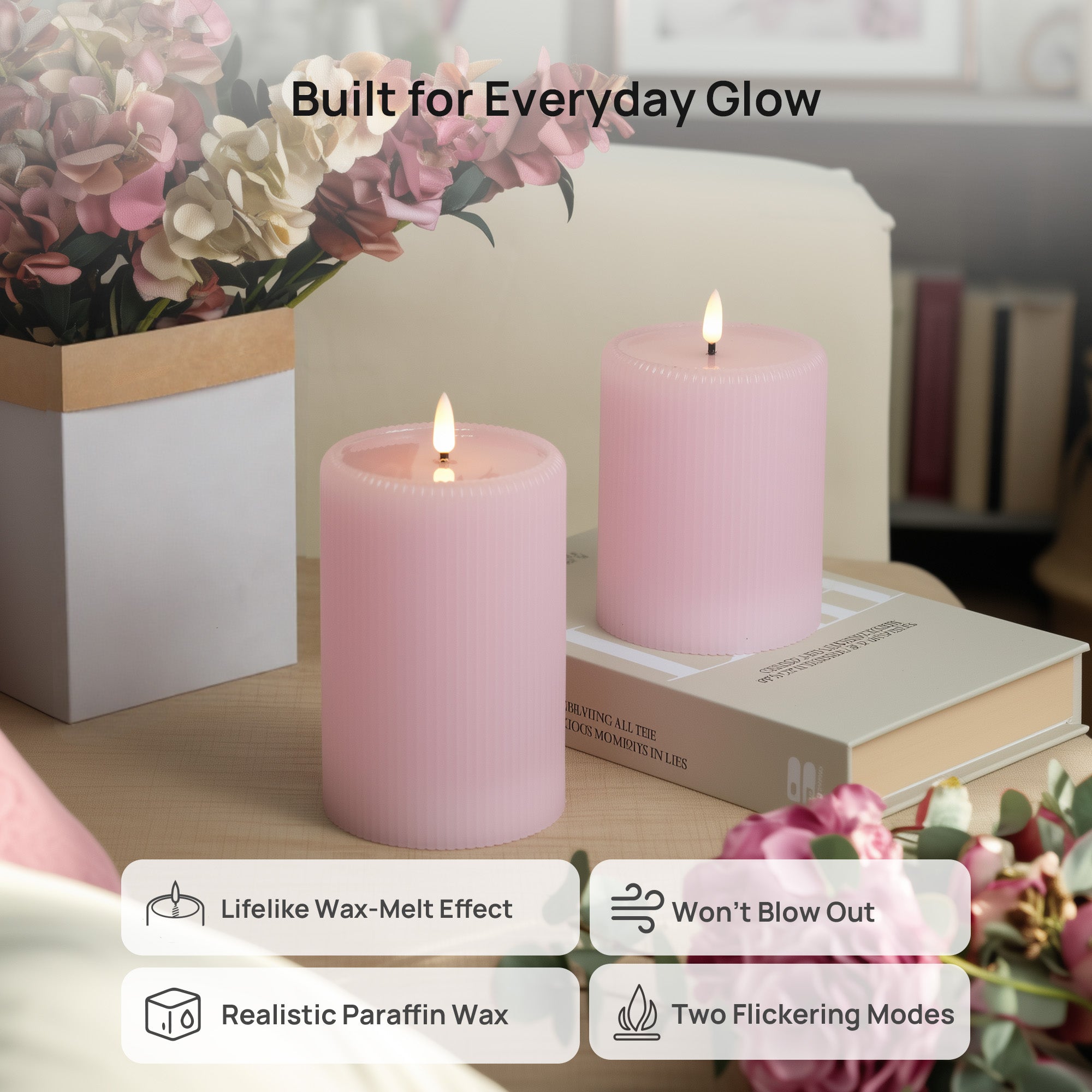 Pink Fluted Pillars 4" W – Set of 2