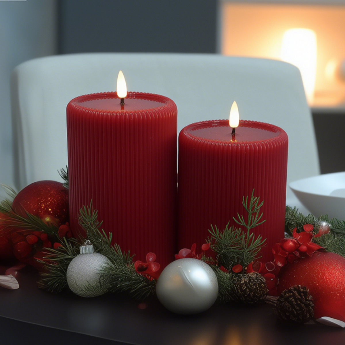 Red Fluted Pillars 4" W – Set of 2