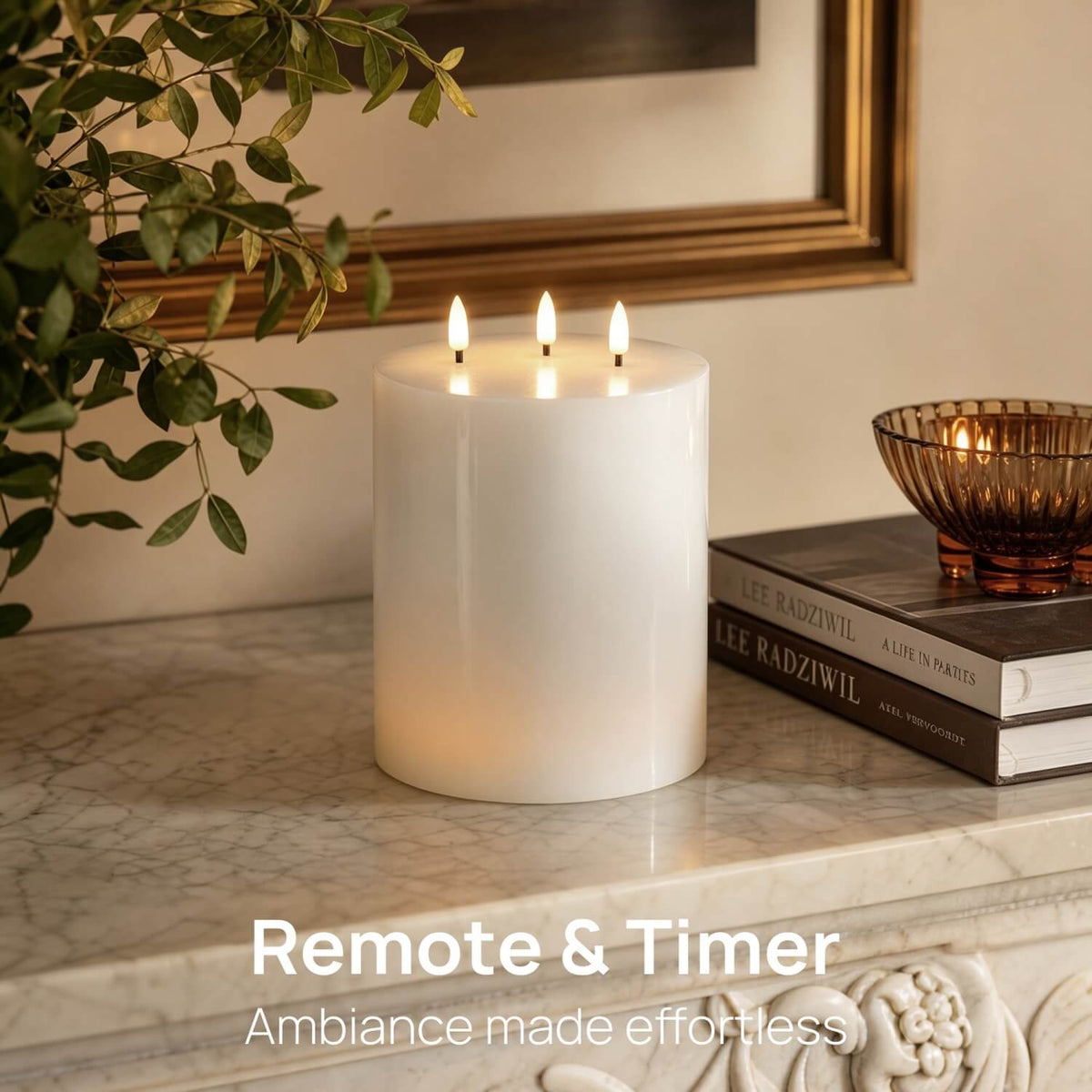 6 Inch 3 Wick Flameless Pillar Candle