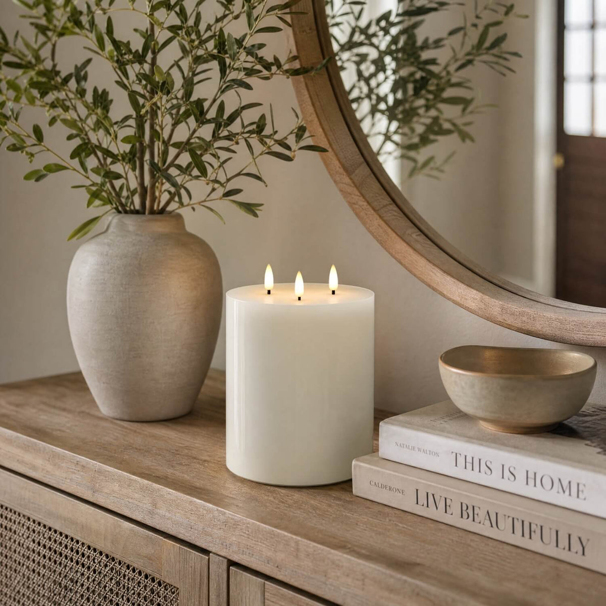 6 Inch 3 Wick Flameless Pillar Candle