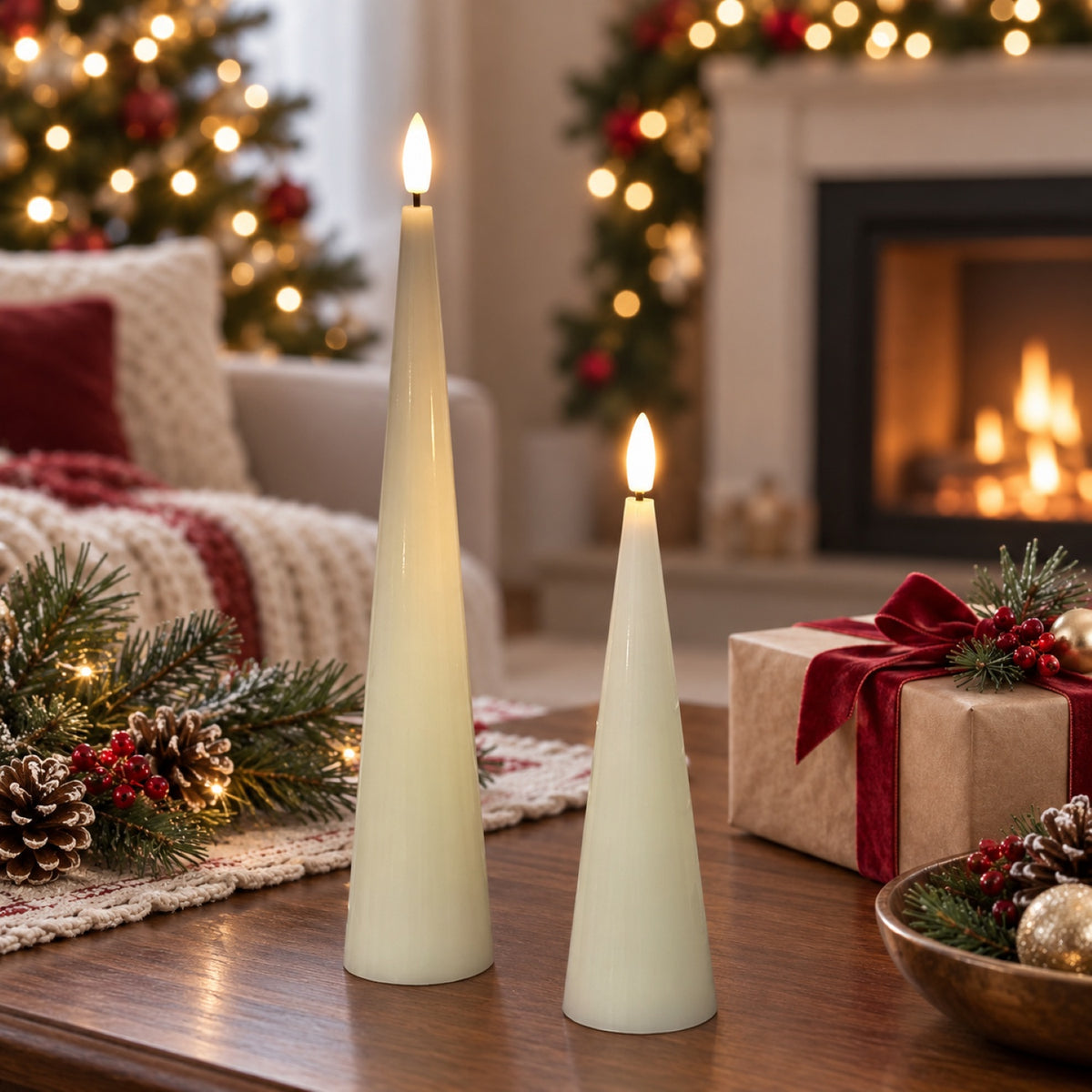 Shiny Cone Candles – Set of 2