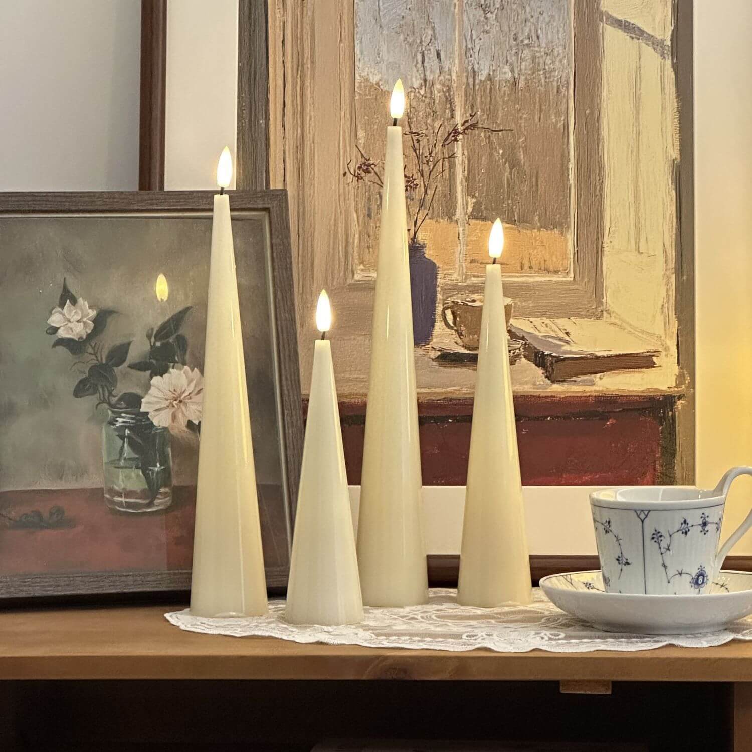 Ivory Cone Candles – Set of 4