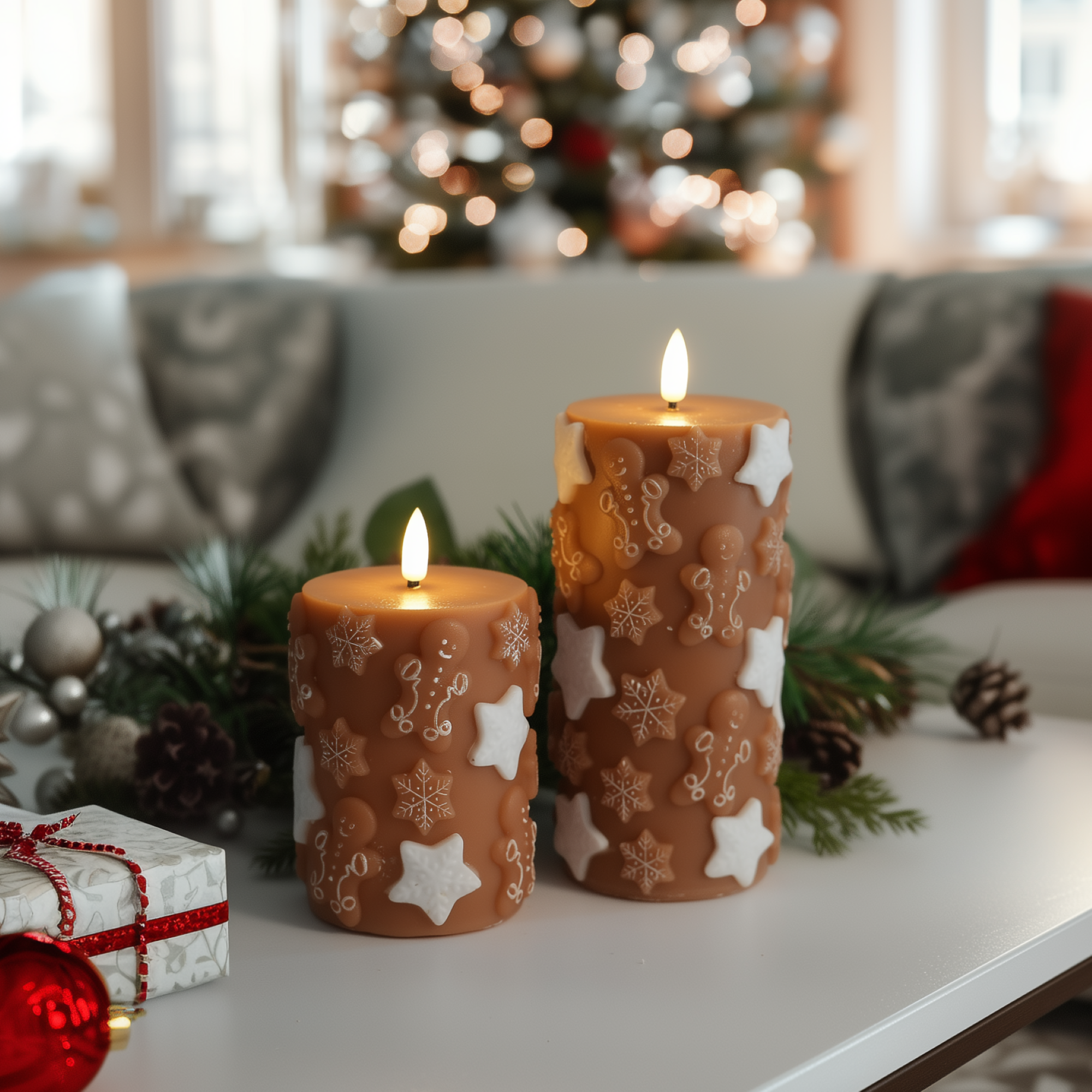 Embossed Gingerbread Candles – Set of 2