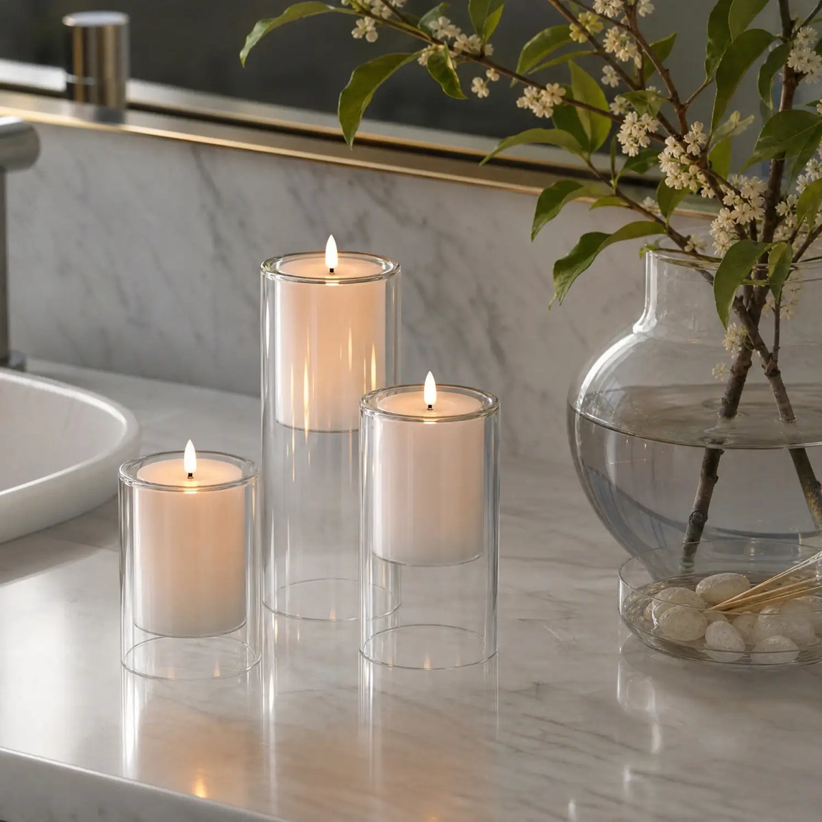 Floating Glass Candle Set – Set of 3