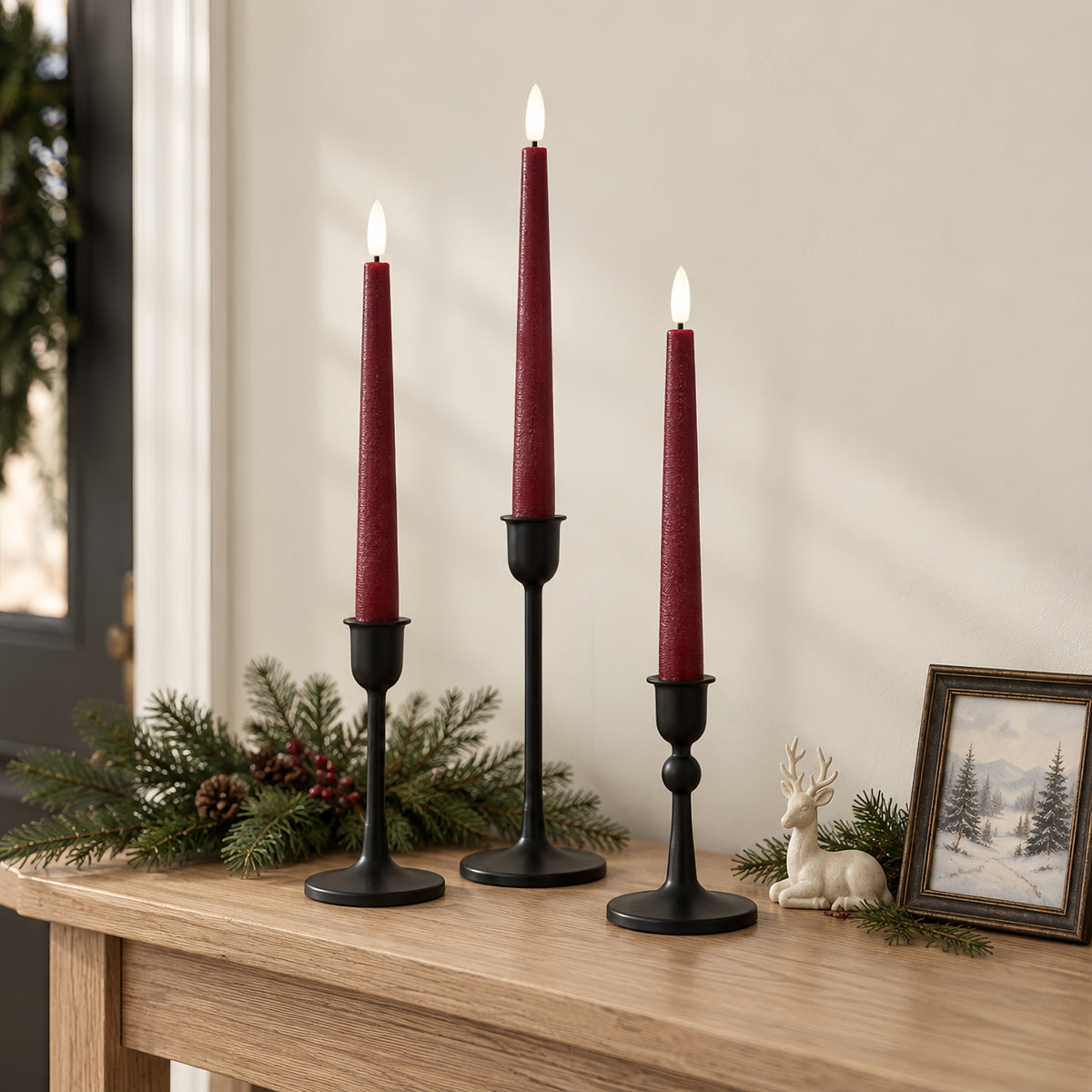 Burgundy Classic Flameless Taper Candles