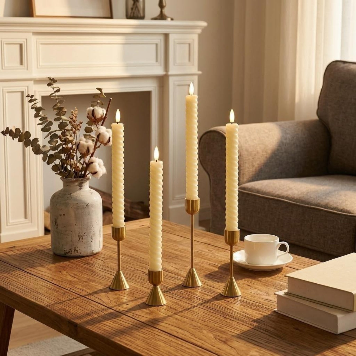 Twisted Flameless Taper Candles 9.8"