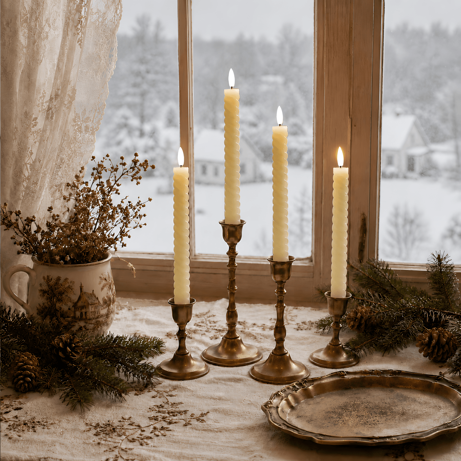 Twisted Flameless Taper Candles 9.8"