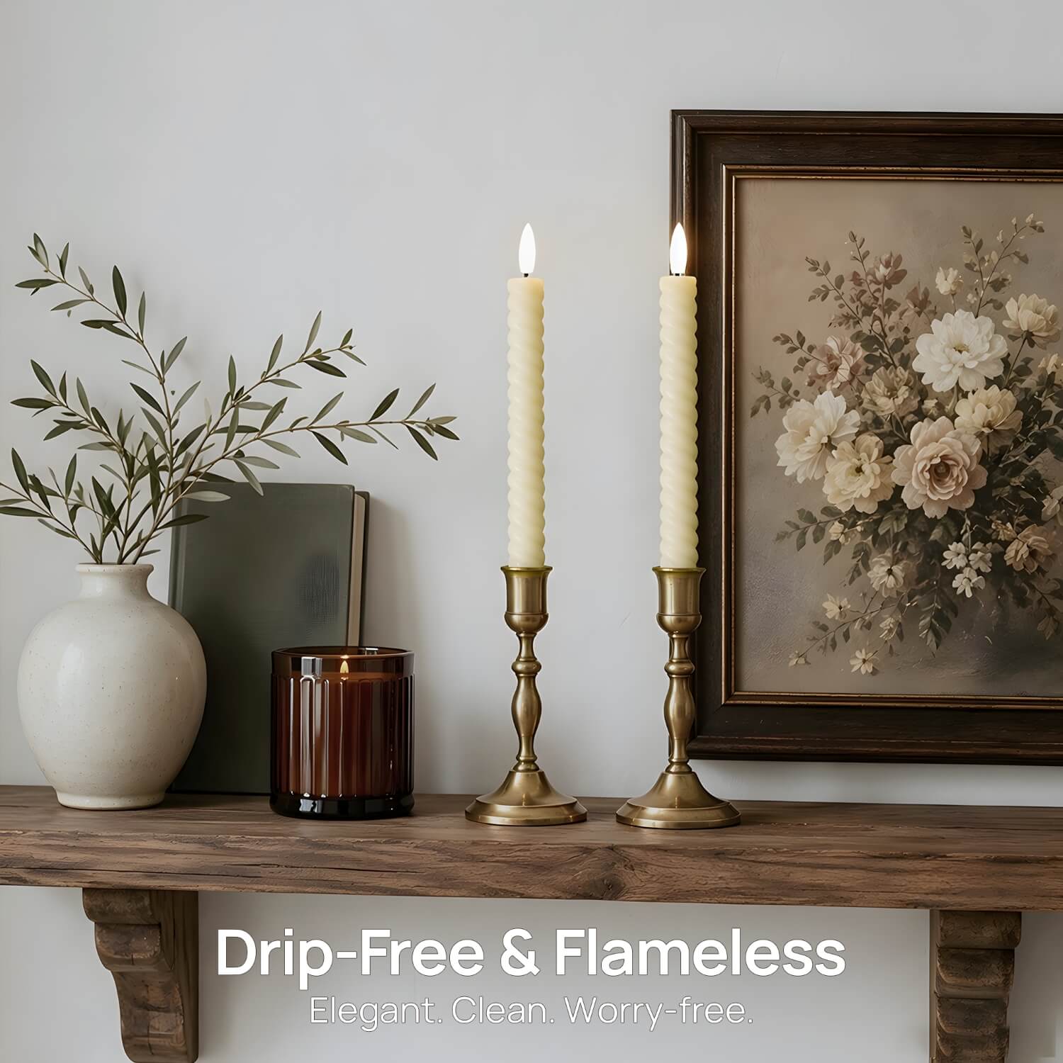 Twisted Flameless Taper Candles 9.8"