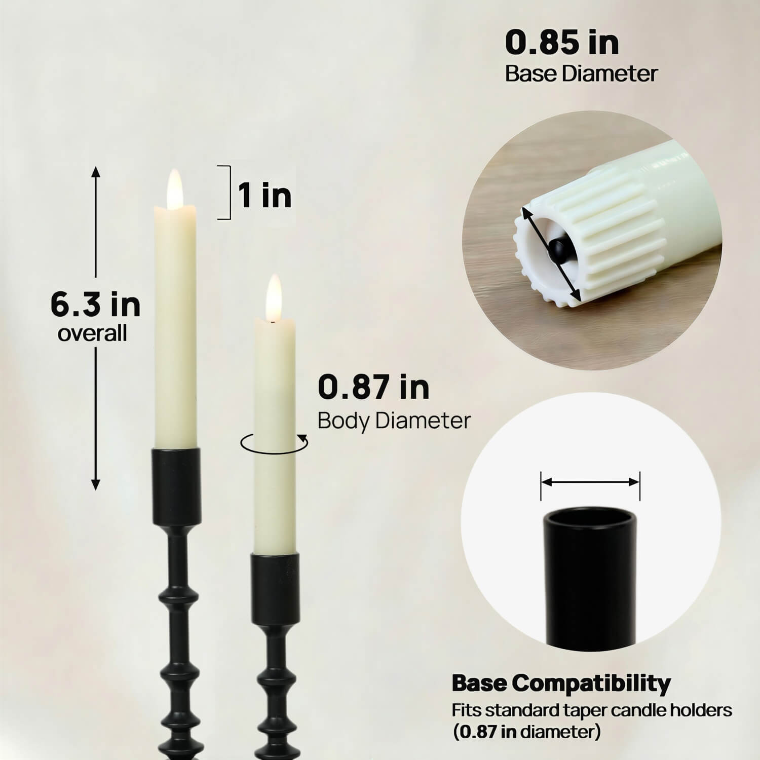 Wave Flameless Taper Candles 6.3"