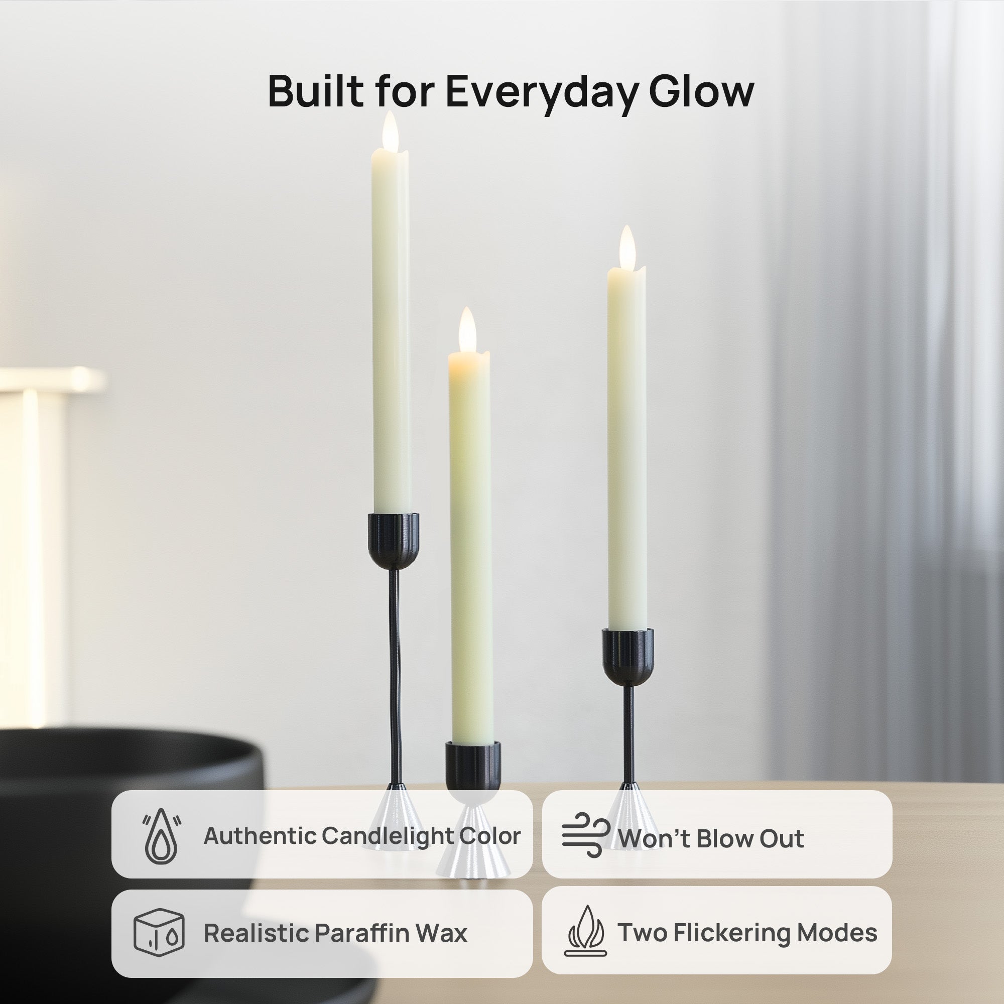Wave Flameless Taper Candles 9.8"