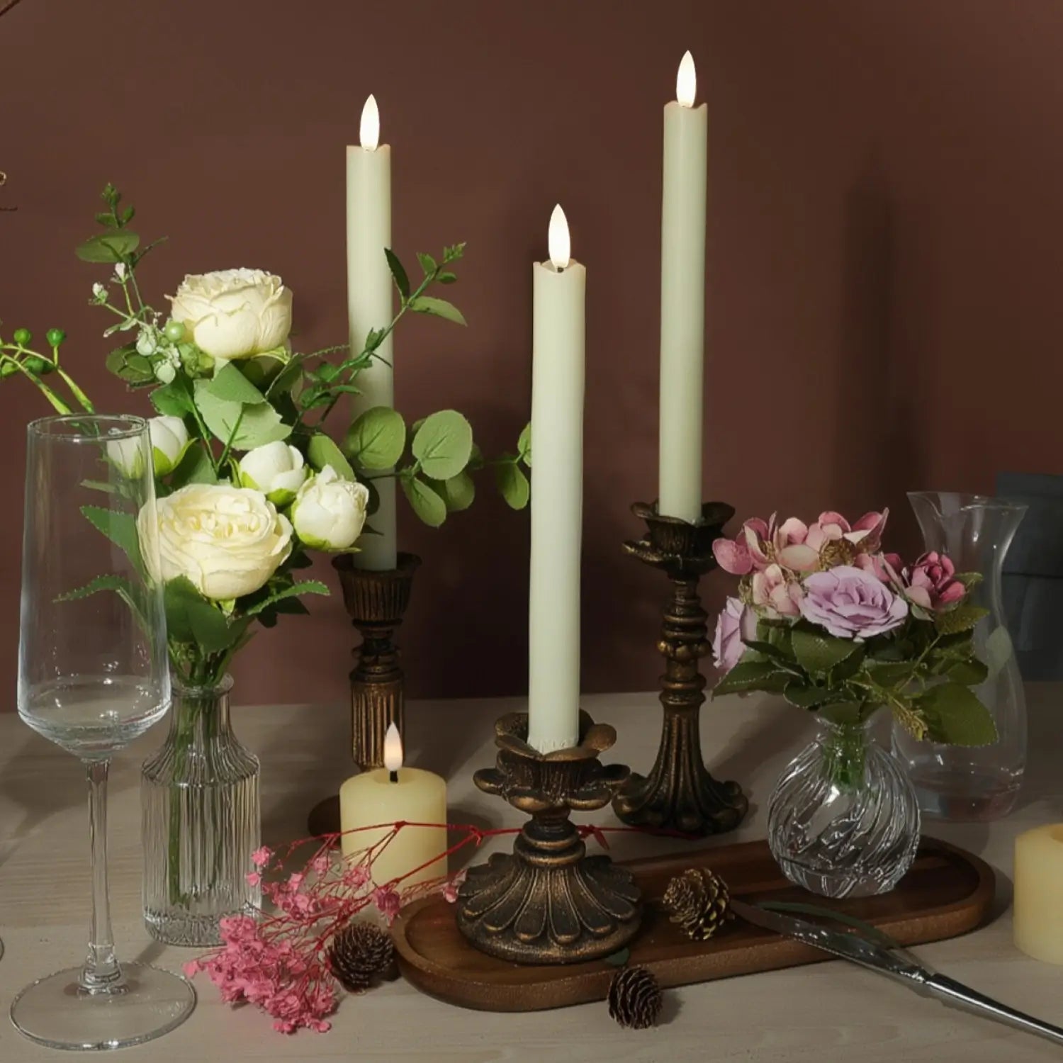 Wave Flameless Taper Candles 9.8"