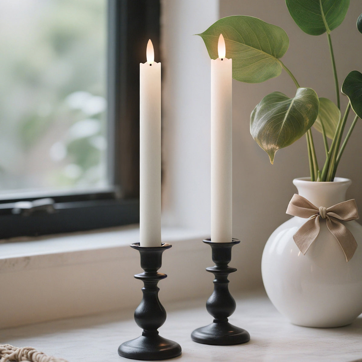Wave Flameless Taper Candles White