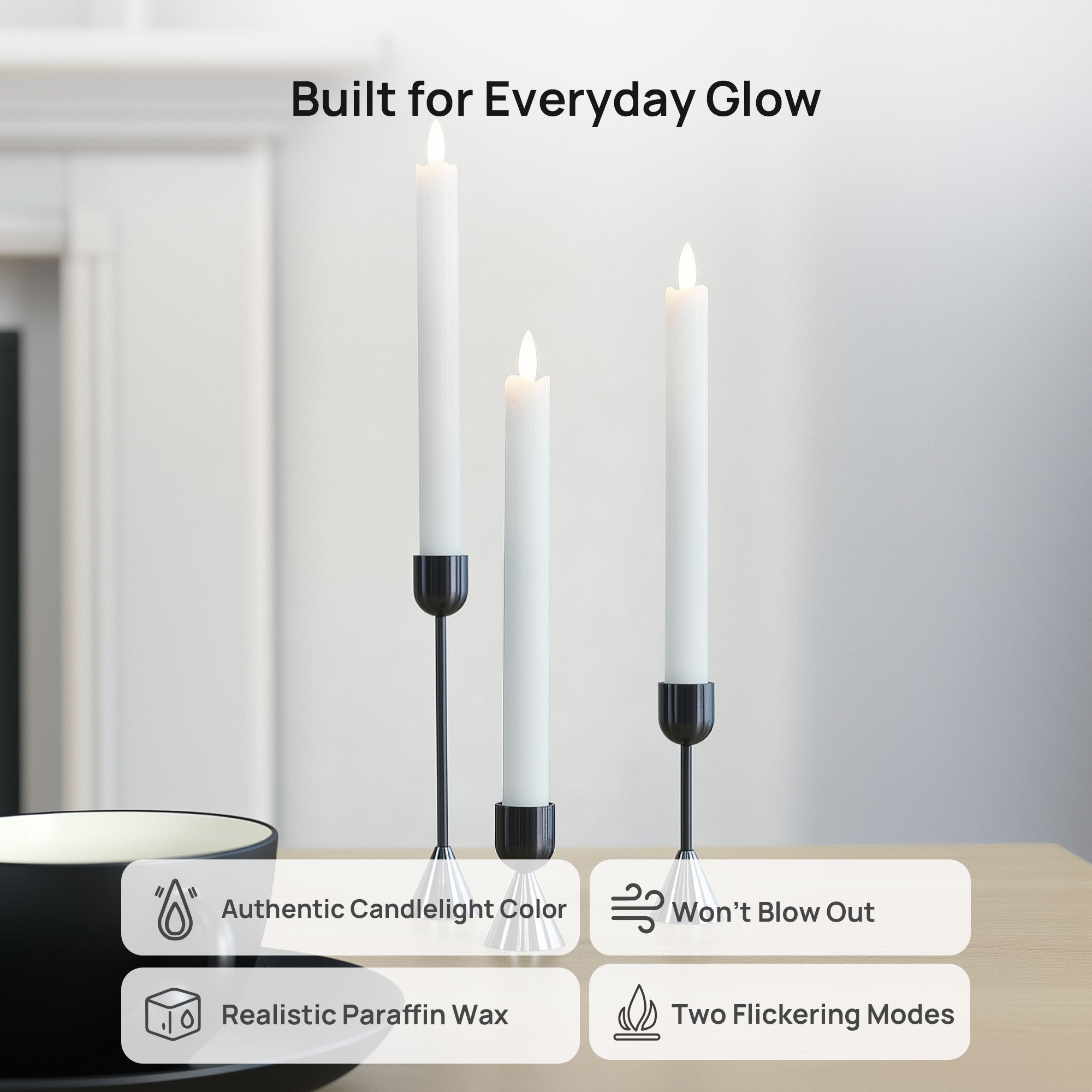 Wave Flameless Taper Candles White