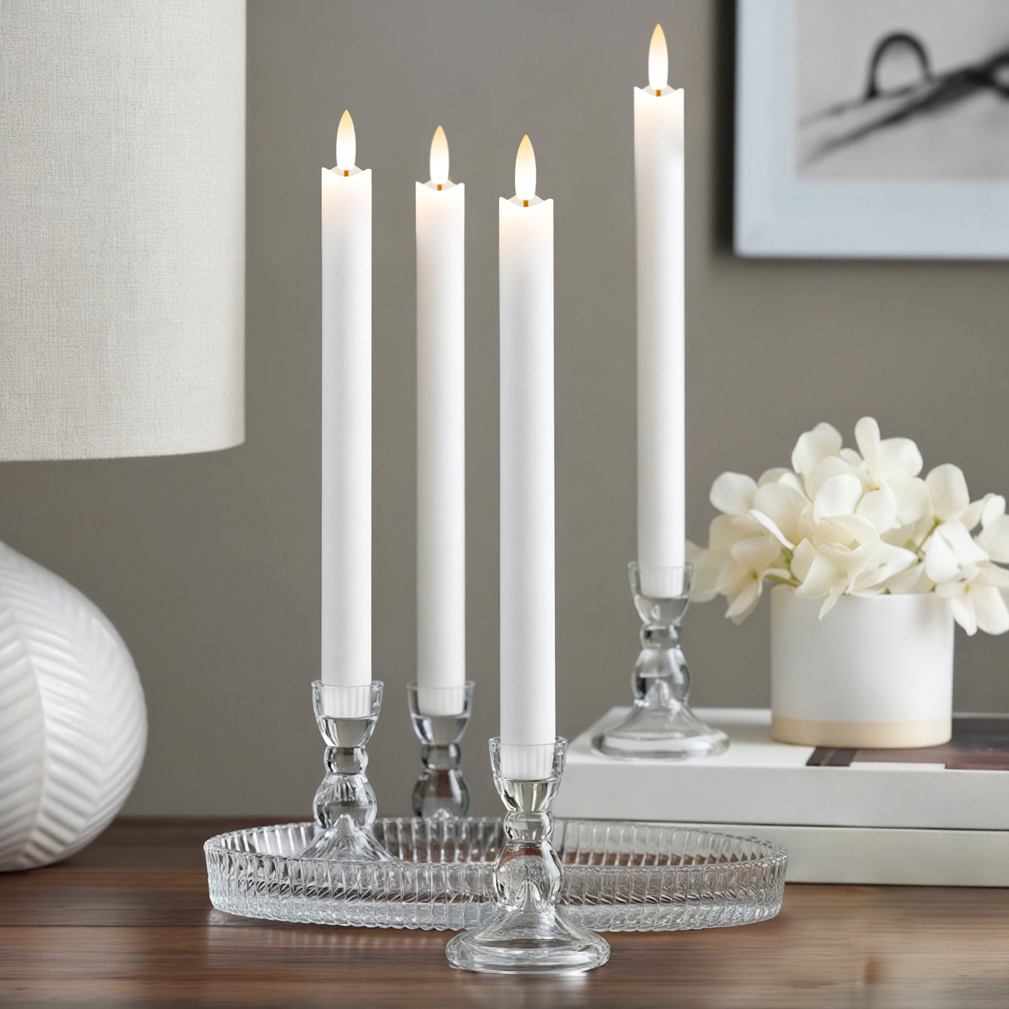 Wave Flameless Taper Candles White