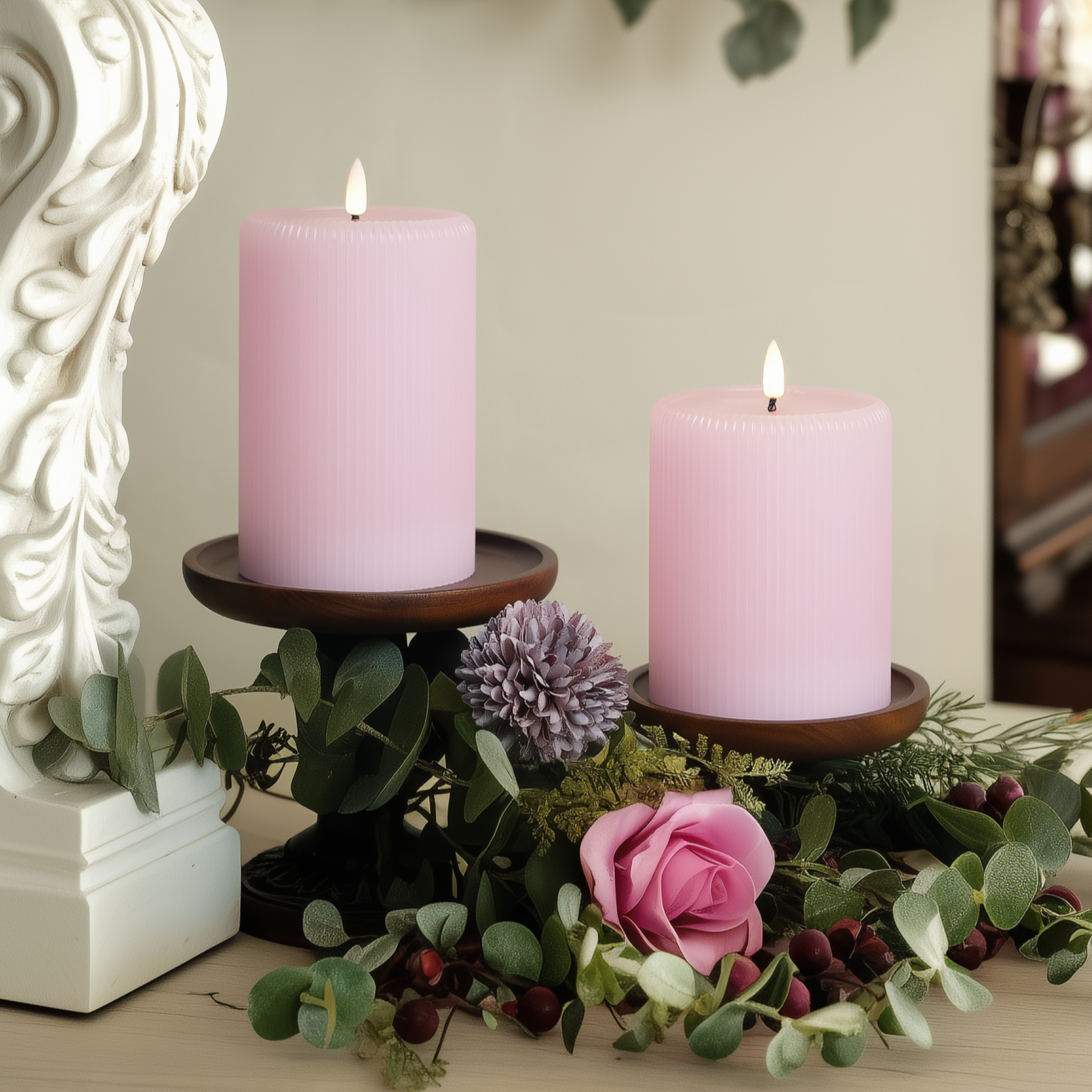 Pink Fluted Pillars 4" W – Set of 2