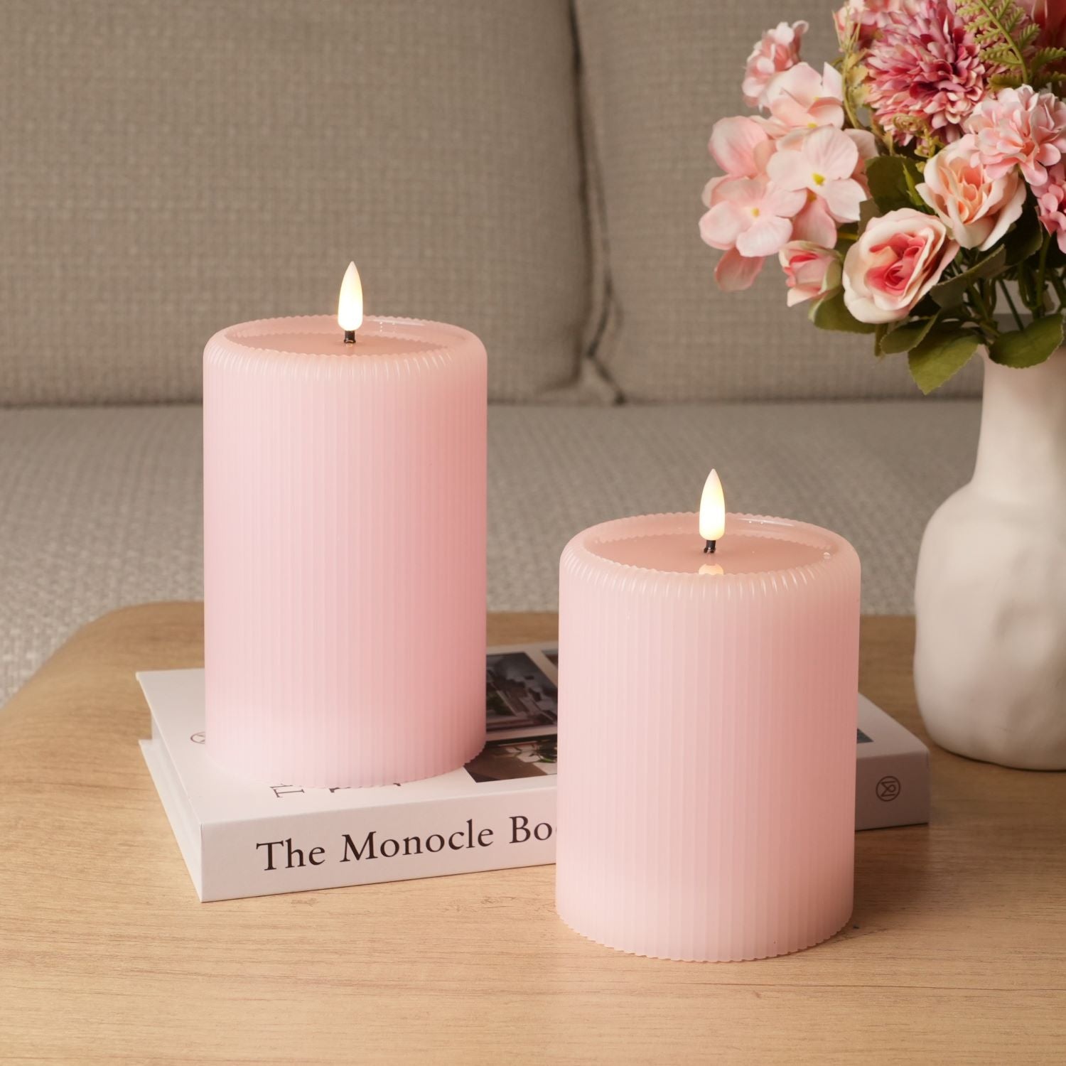 Pink Fluted Pillars 4" W – Set of 2