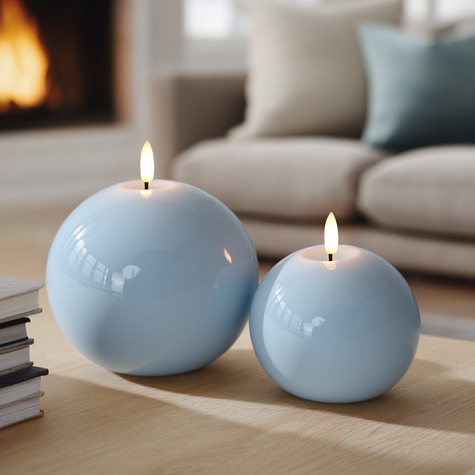 Blue Flameless Sphere Candles – Set of 2