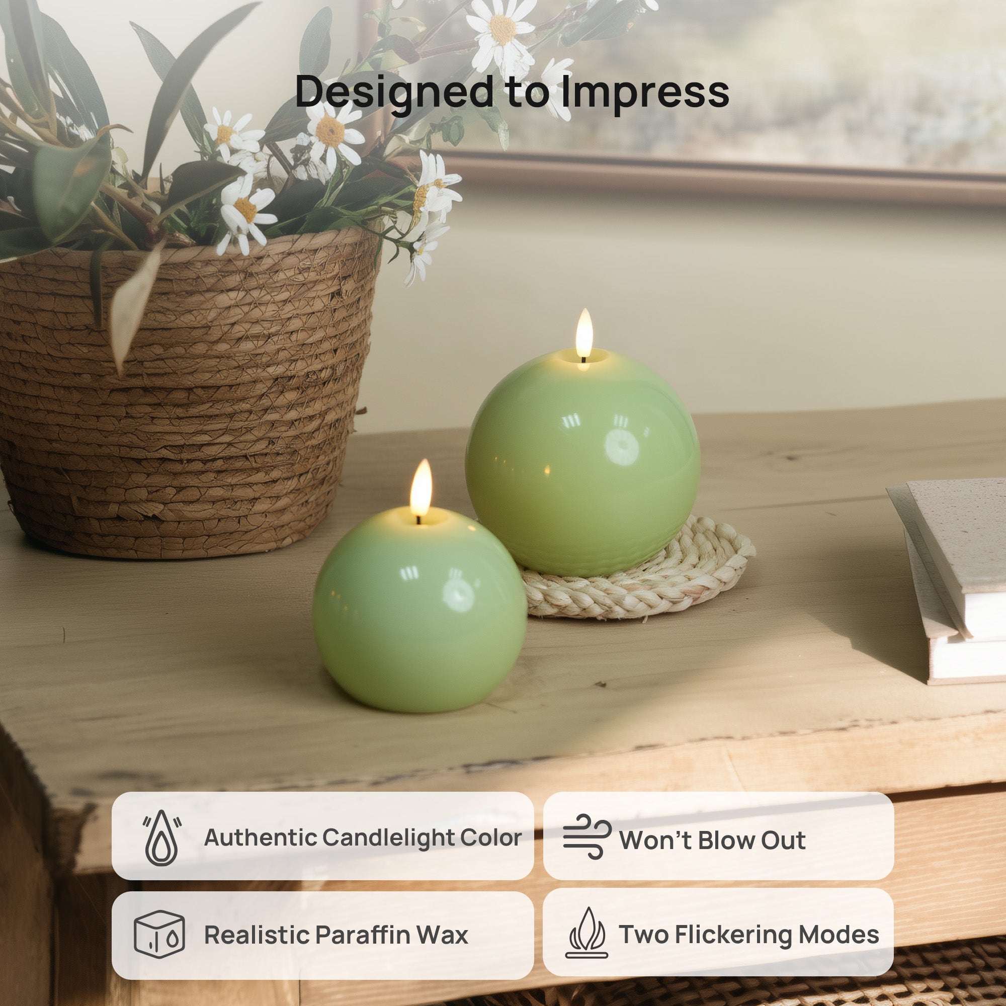 Flameless Sphere Candles – Set of 2