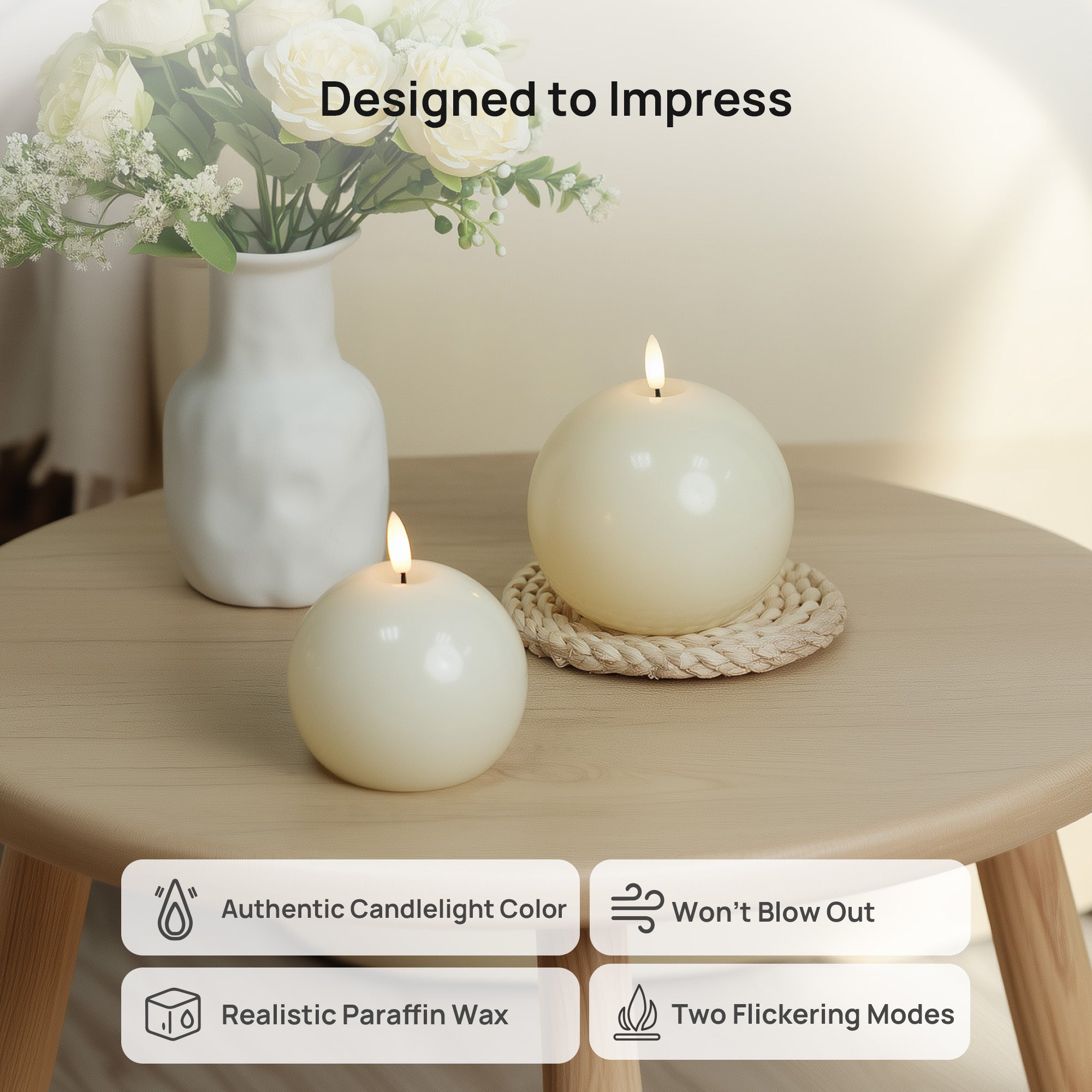Flameless Sphere Candles – Set of 2