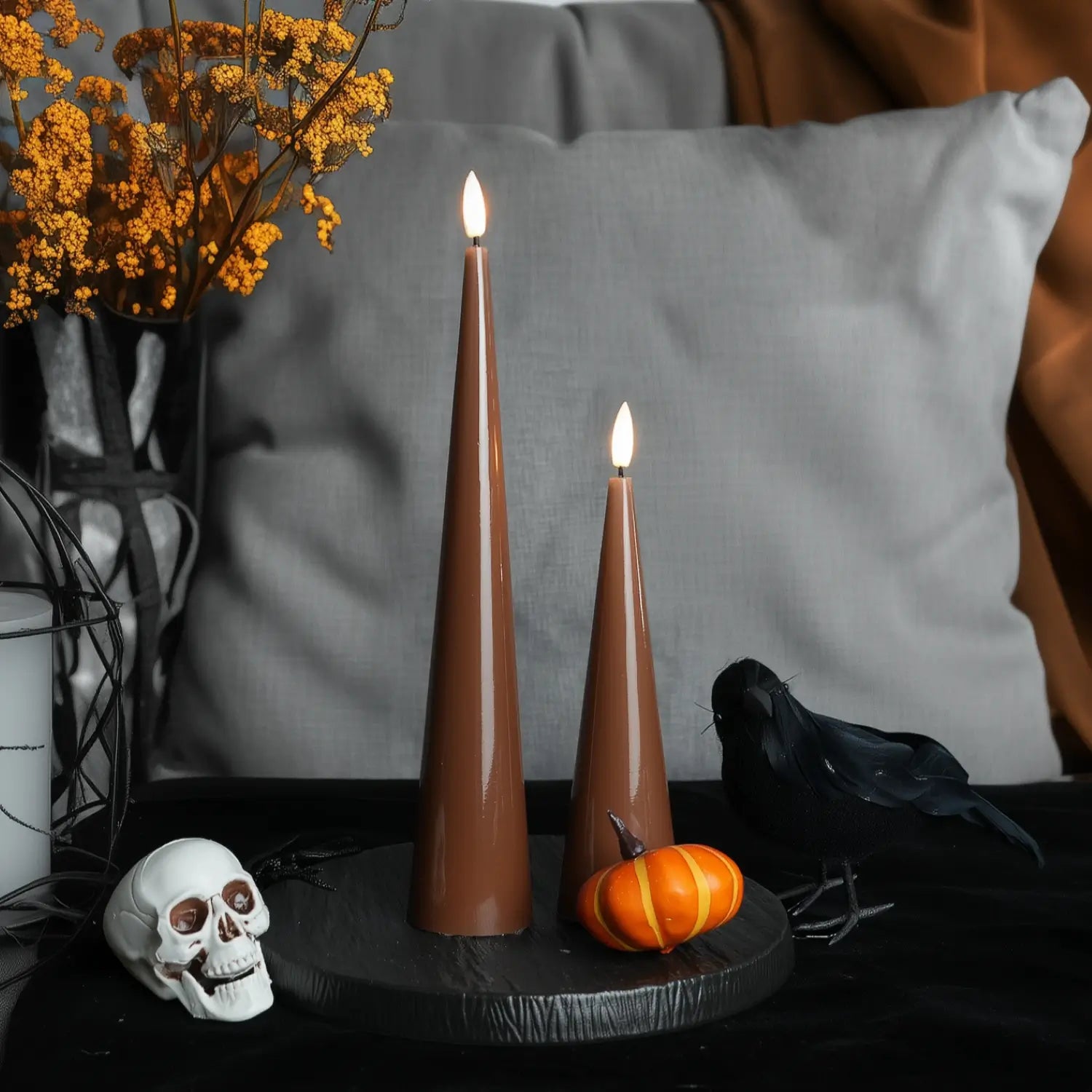Brown Cone Candles – Set of 2
