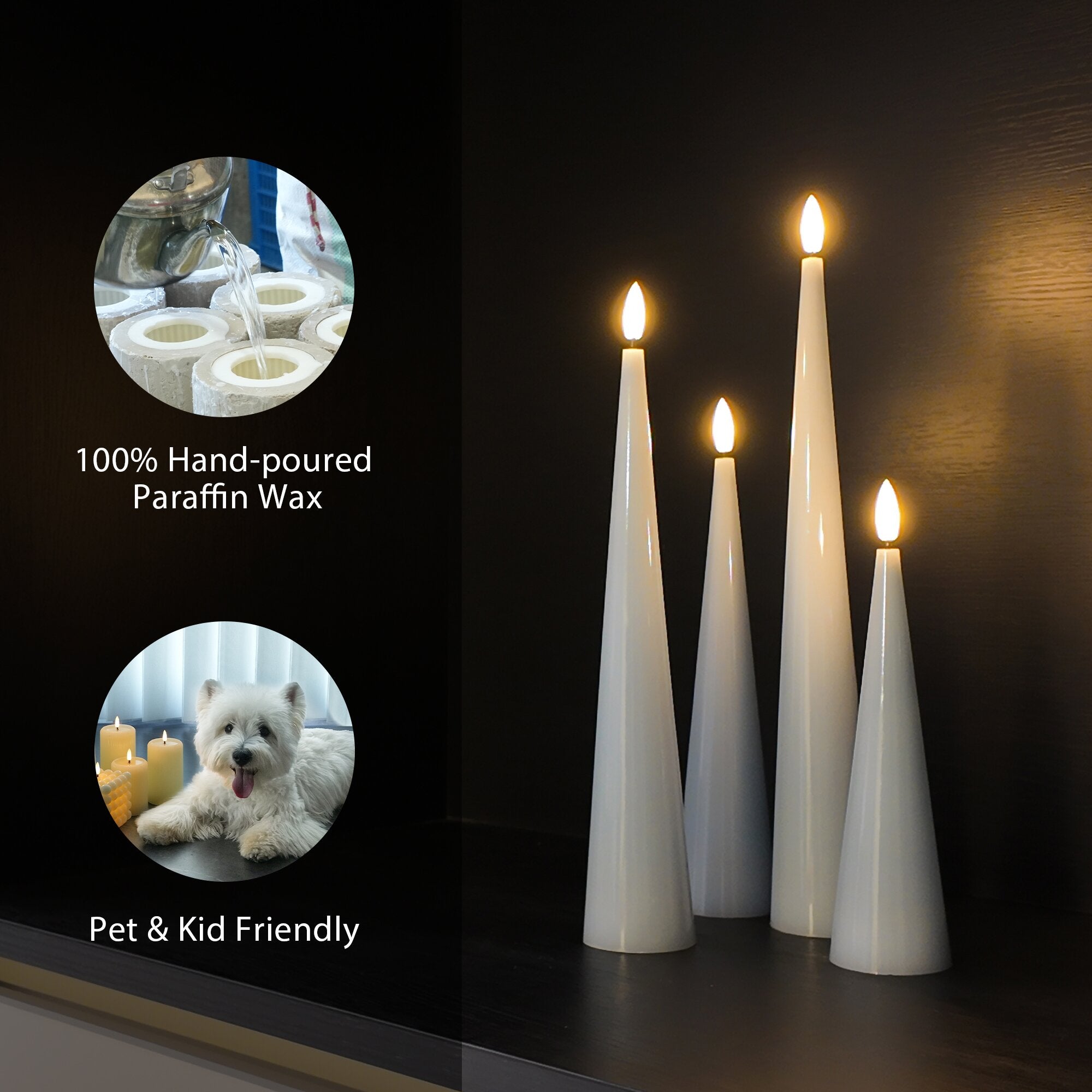 Shiny Cone Candles – Set of 4