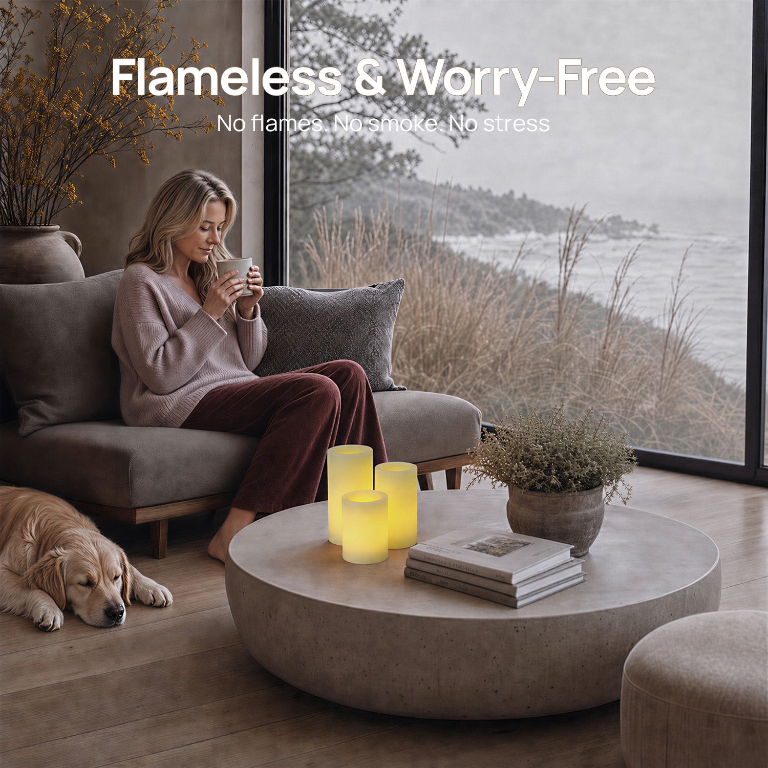 Recessed Flameless Pillar Candles – Set of 3