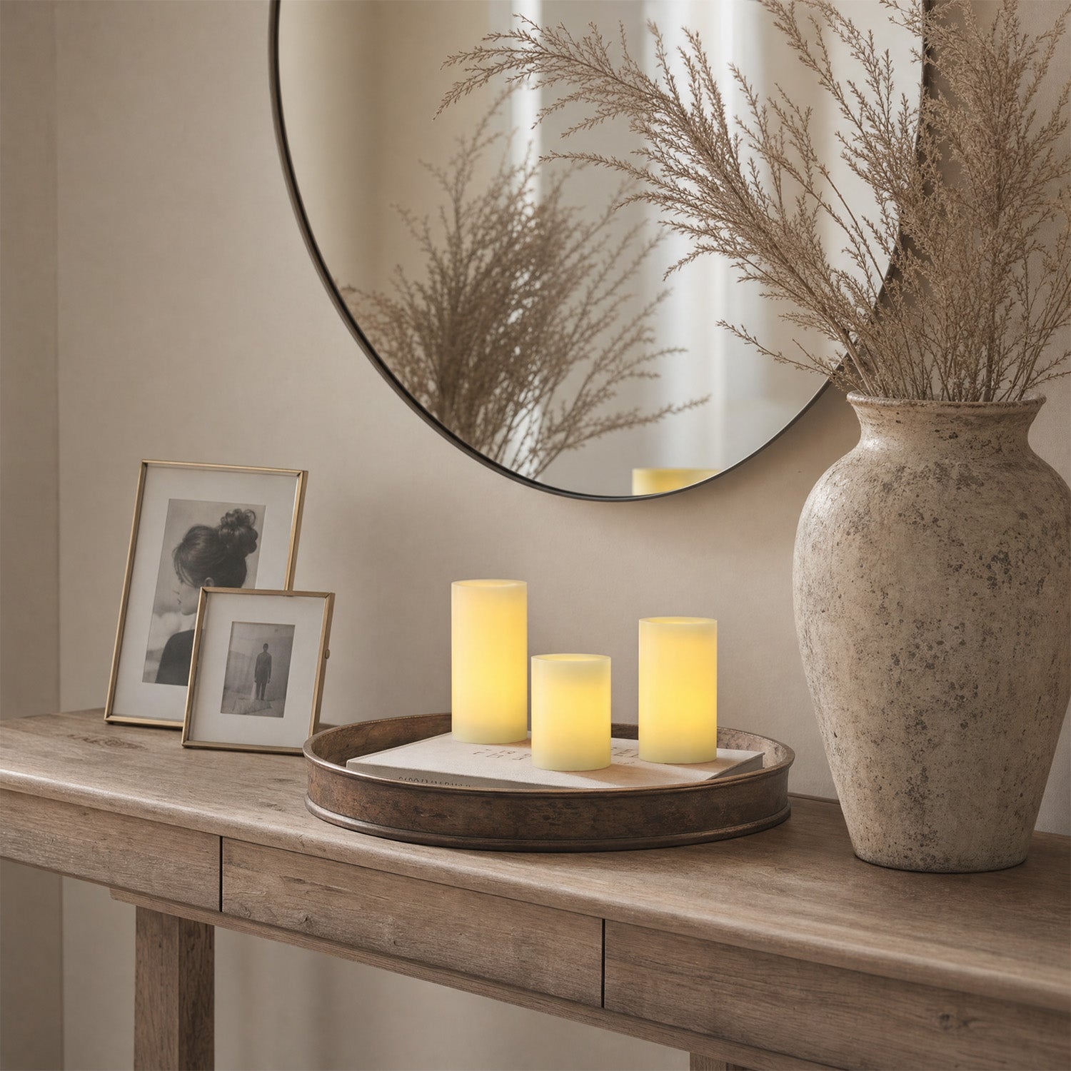 Recessed Flameless Pillar Candles – Set of 3