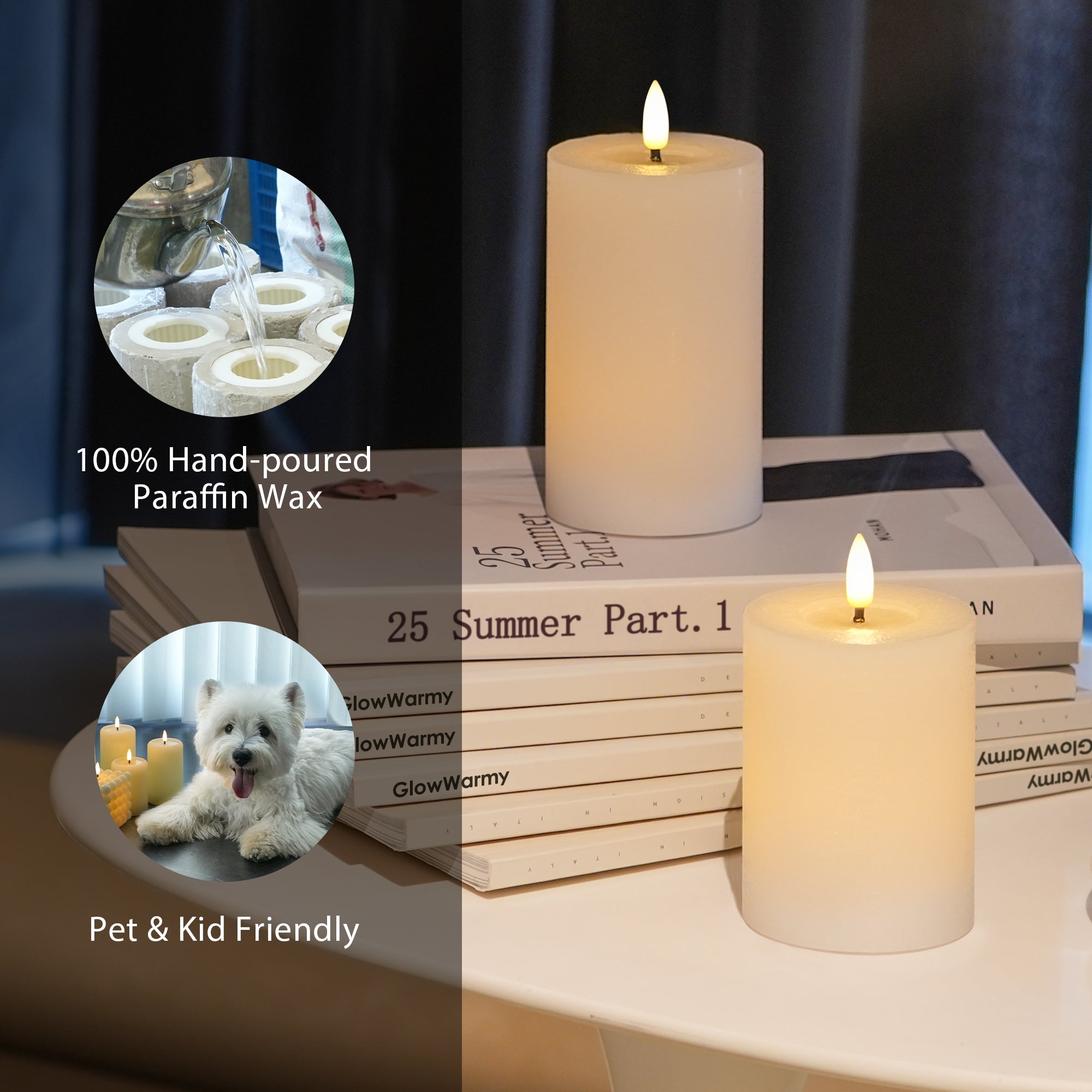 Flat Pillar Candles – Set of 3