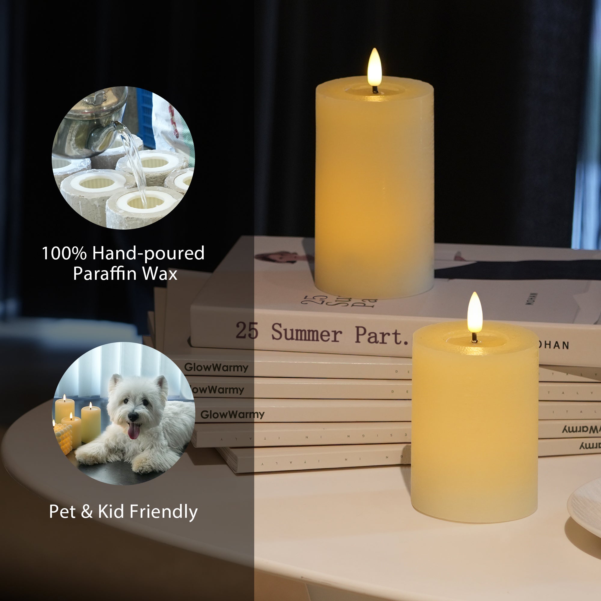 Flat Pillar Candles – Set of 3