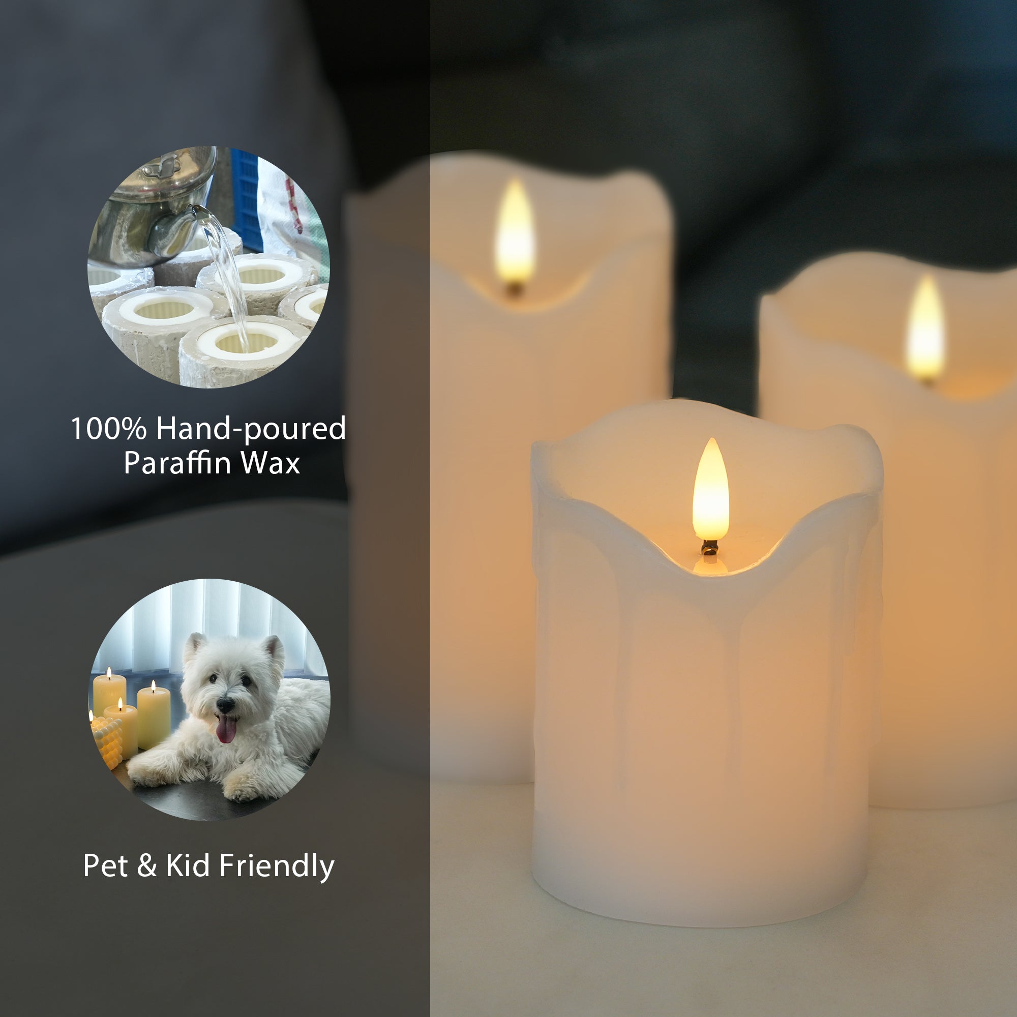 White Melted Pillar Candles – Set of 3
