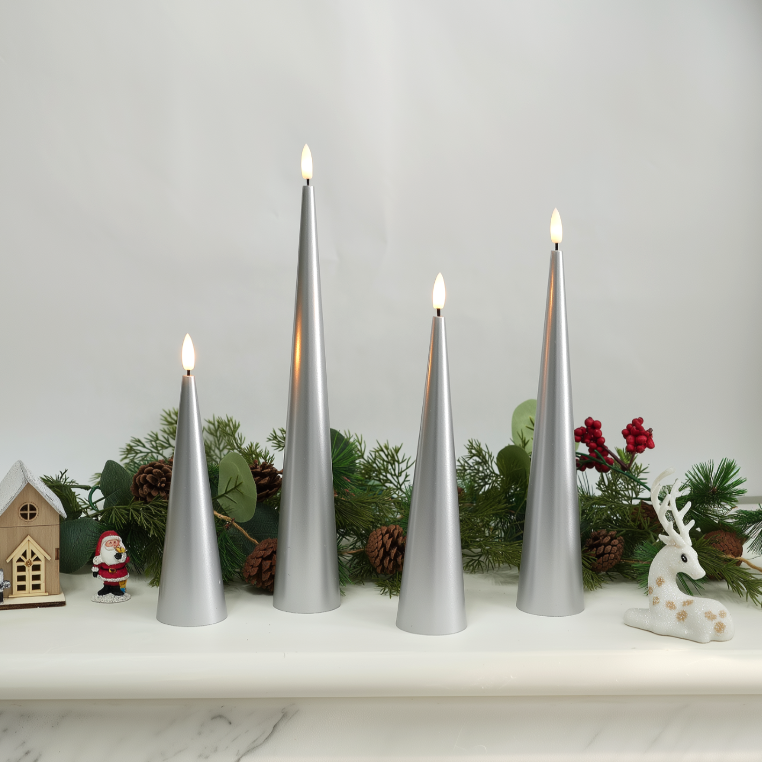 Silver Cone Candles – Set of 4