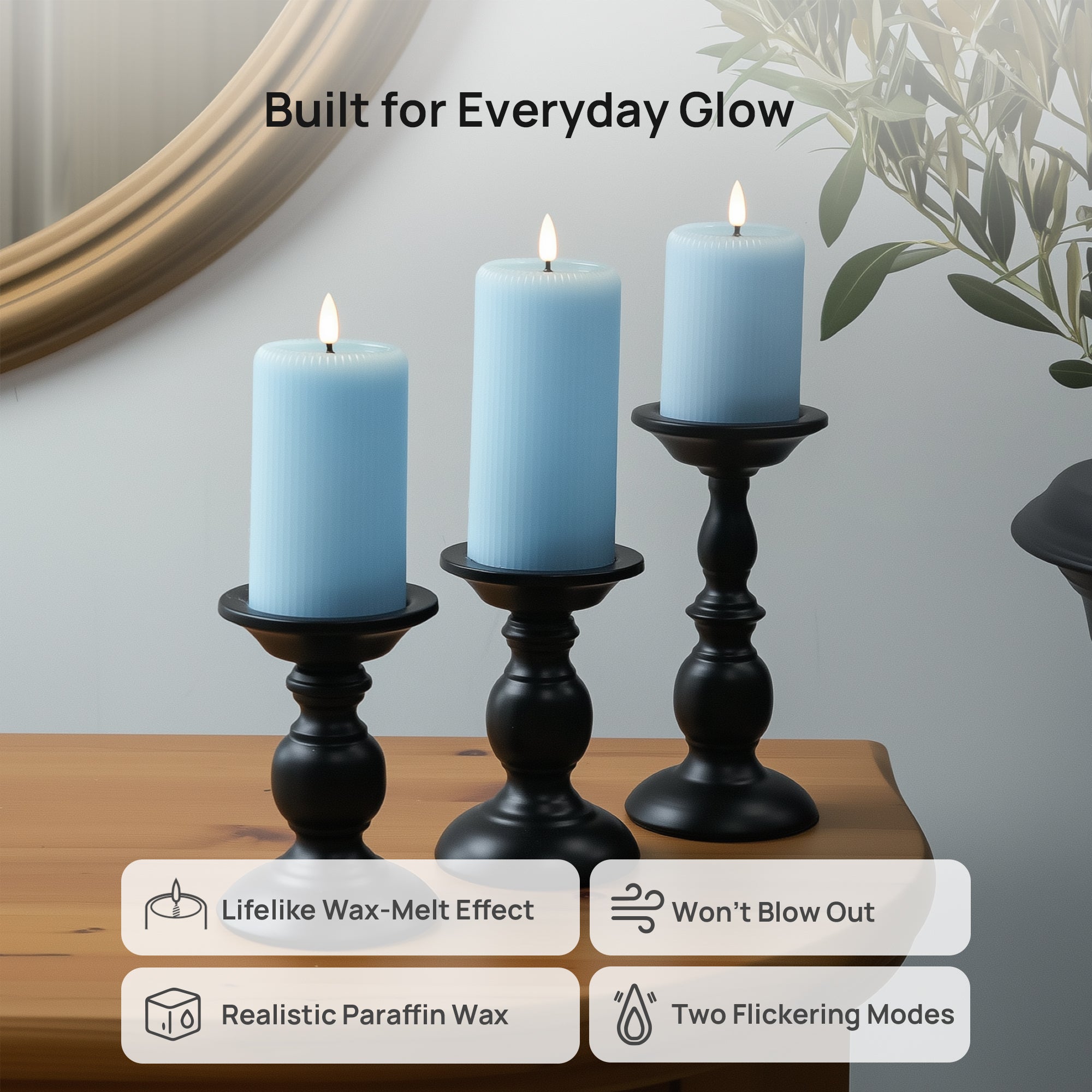 Fluted Pillar Candles, Set of 3