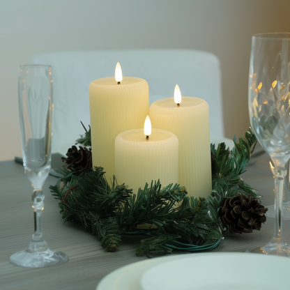 Fluted Pillar Candles, Set of 3