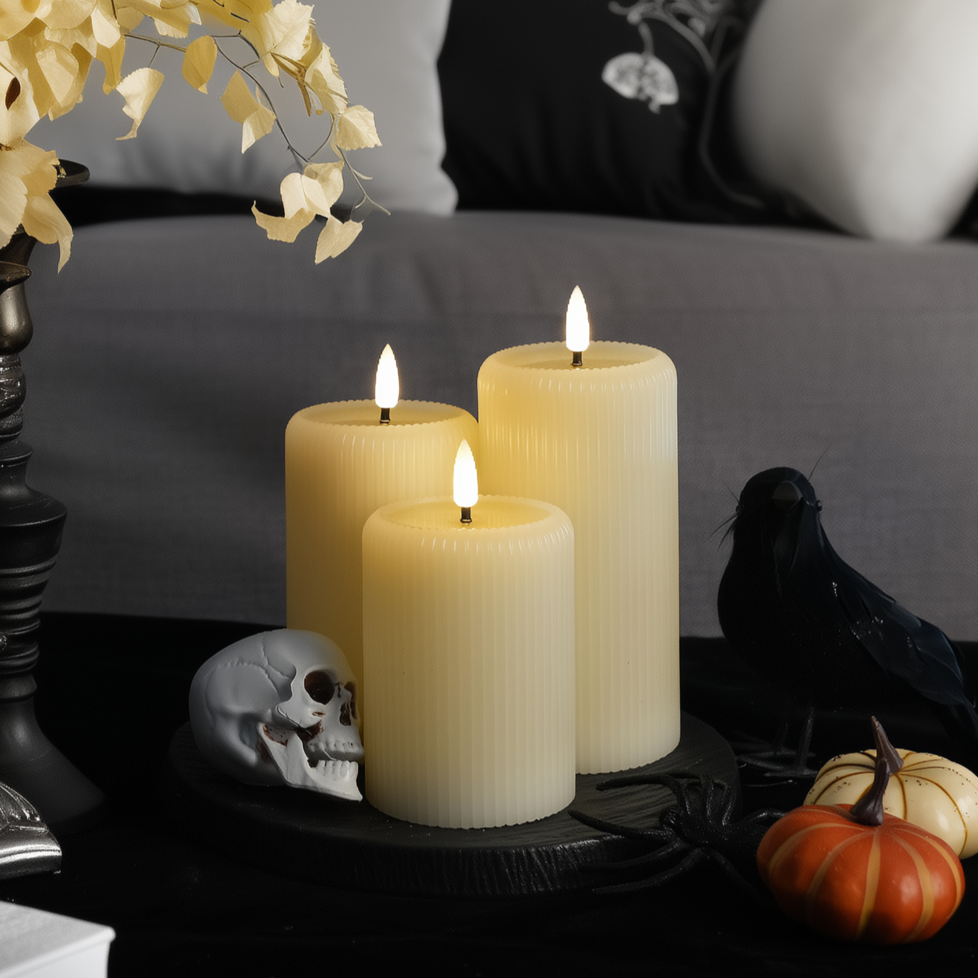 Fluted Pillar Candles, Set of 3