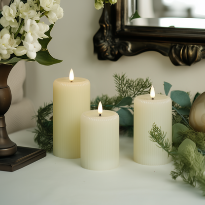 Fluted Pillar Candles, Set of 3