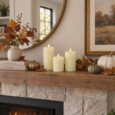 3"W Fluted Flameless Pillar Candles – Set of 3