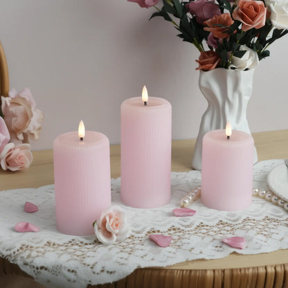Pink Fluted Pillar Candles – Set of 3