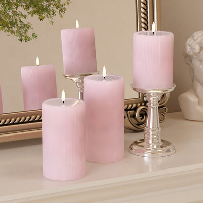 Pink Fluted Pillar Candles – Set of 3