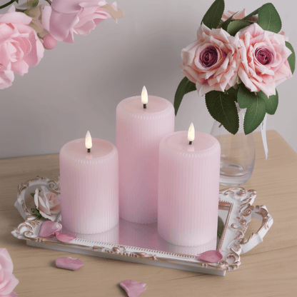 Pink Fluted Pillar Candles – Set of 3