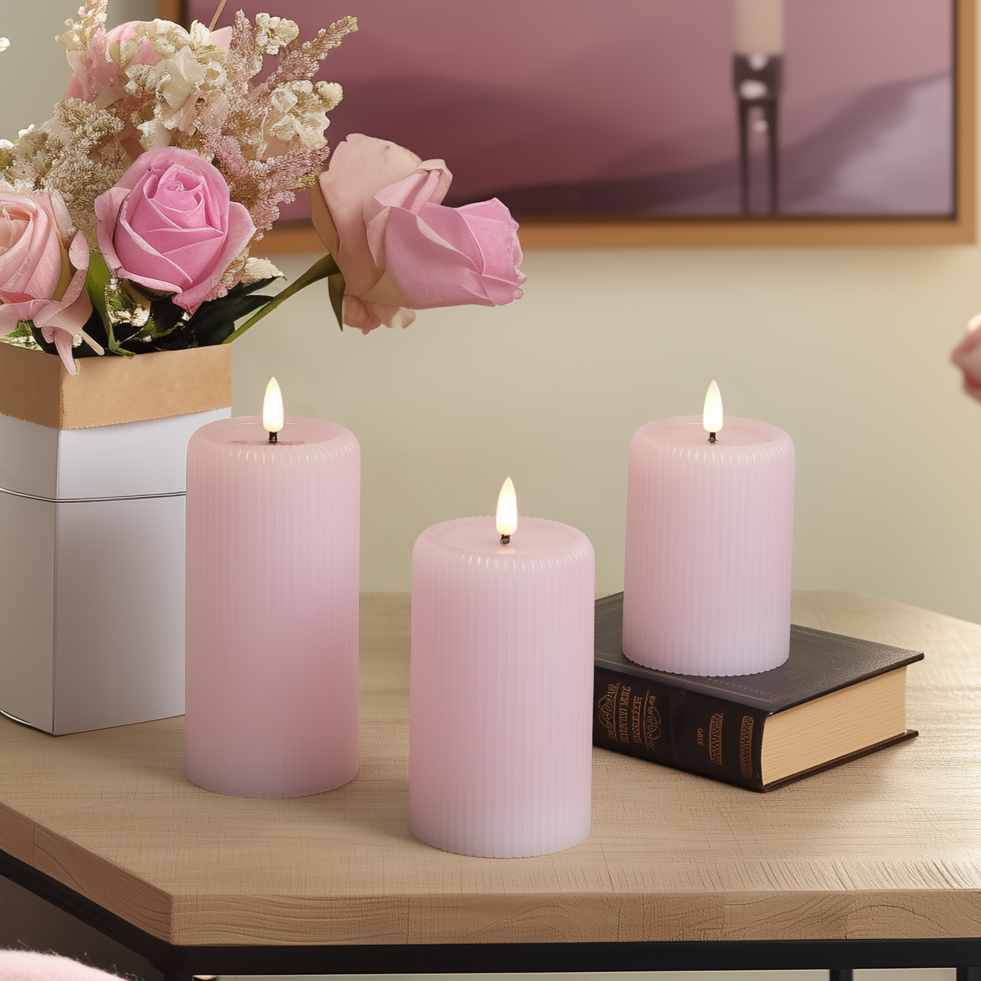 Fluted Pillar Candles, Set of 3