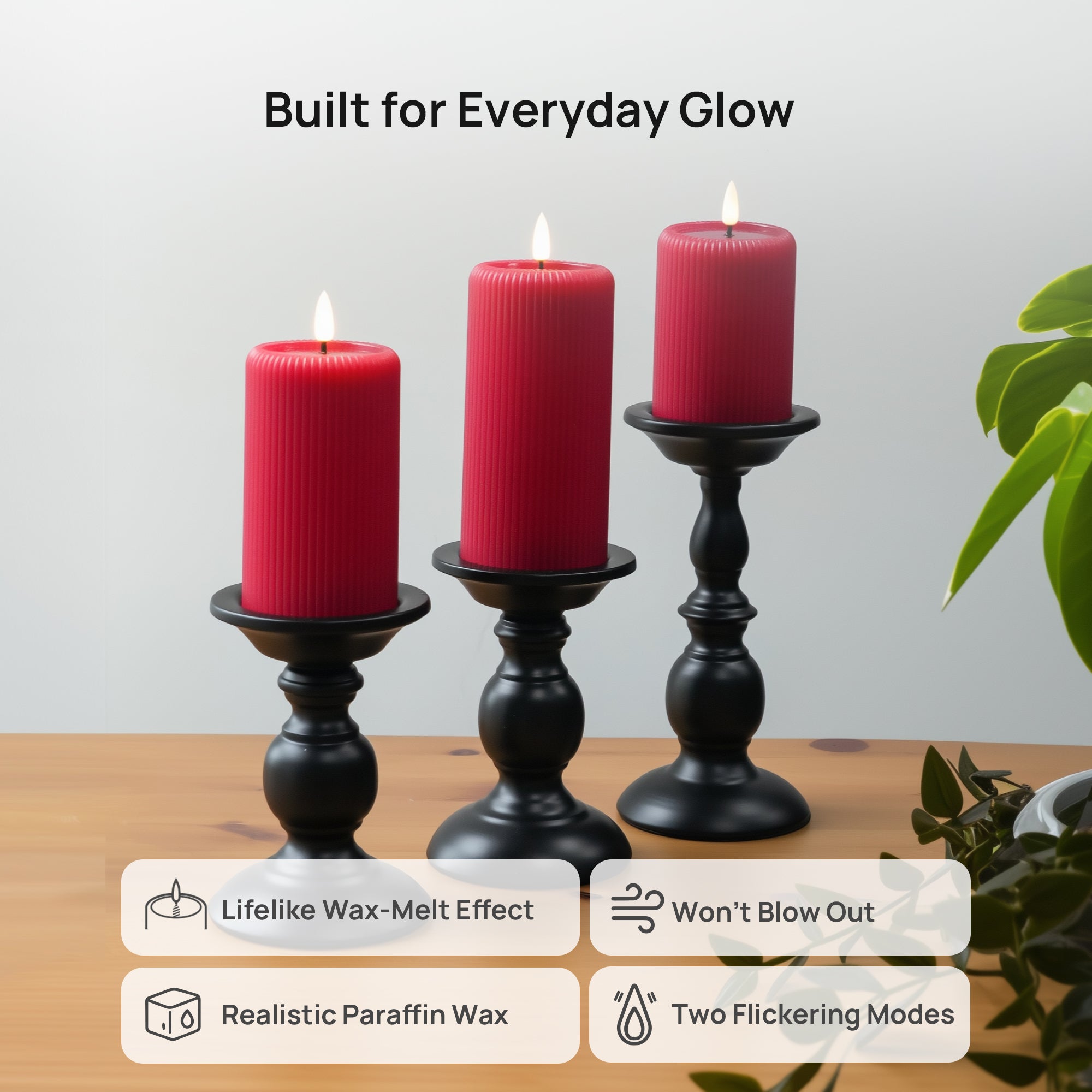 Fluted Pillar Candles, Set of 3