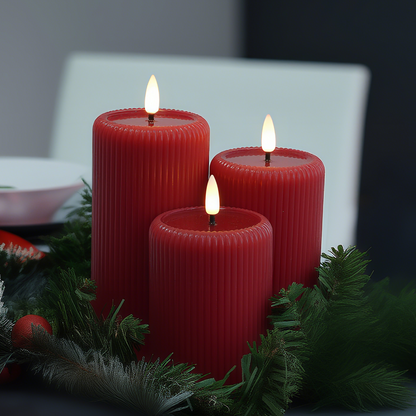Fluted Pillar Candles, Set of 3