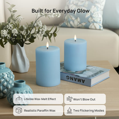 Large Fluted Pillar Candles, Set of 2