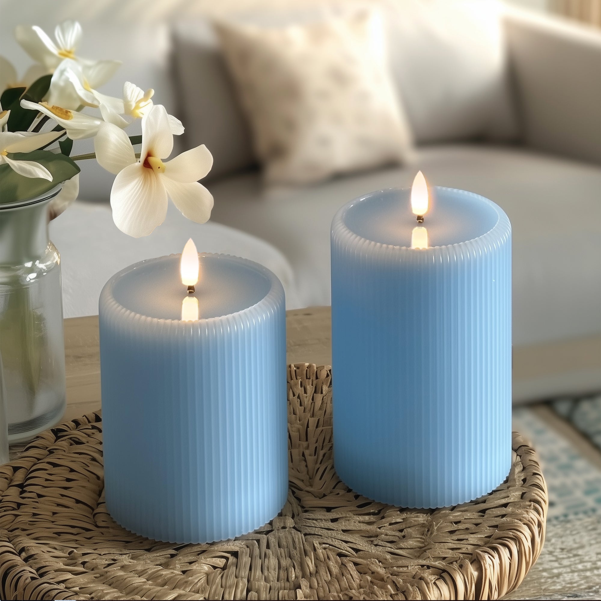 Large Fluted Pillar Candles, Set of 2