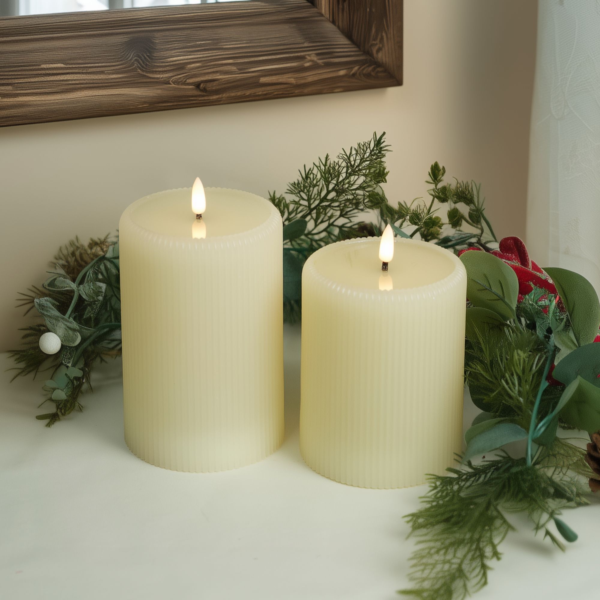 Large Fluted Pillar Candles, Set of 2