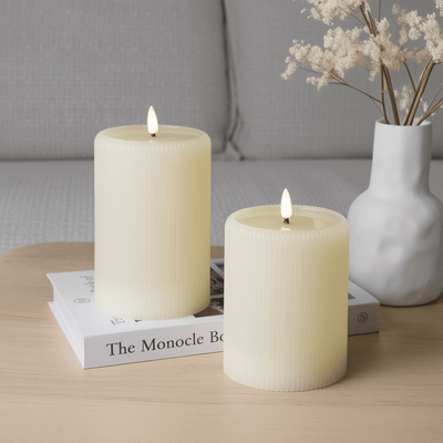 Ivory Fluted Pillars 4" W – Set of 2