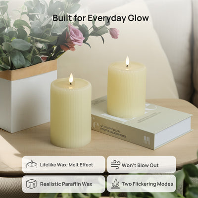 Ivory Fluted Pillars 4" W – Set of 2