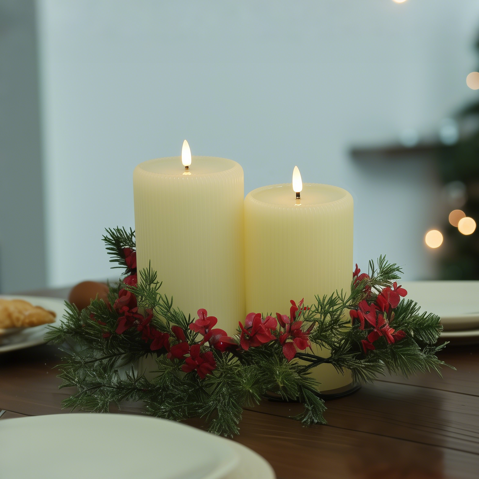Large Fluted Pillar Candles, Set of 2