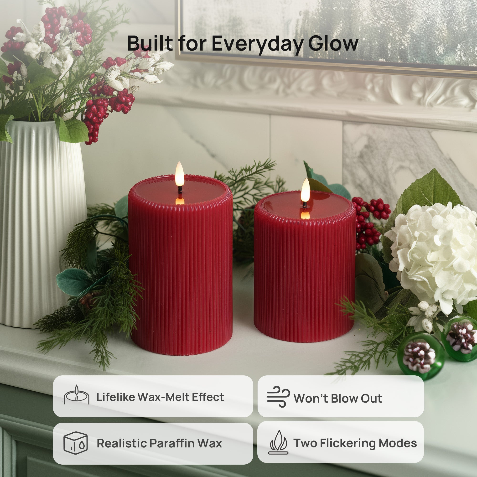 Large Fluted Pillar Candles, Set of 2