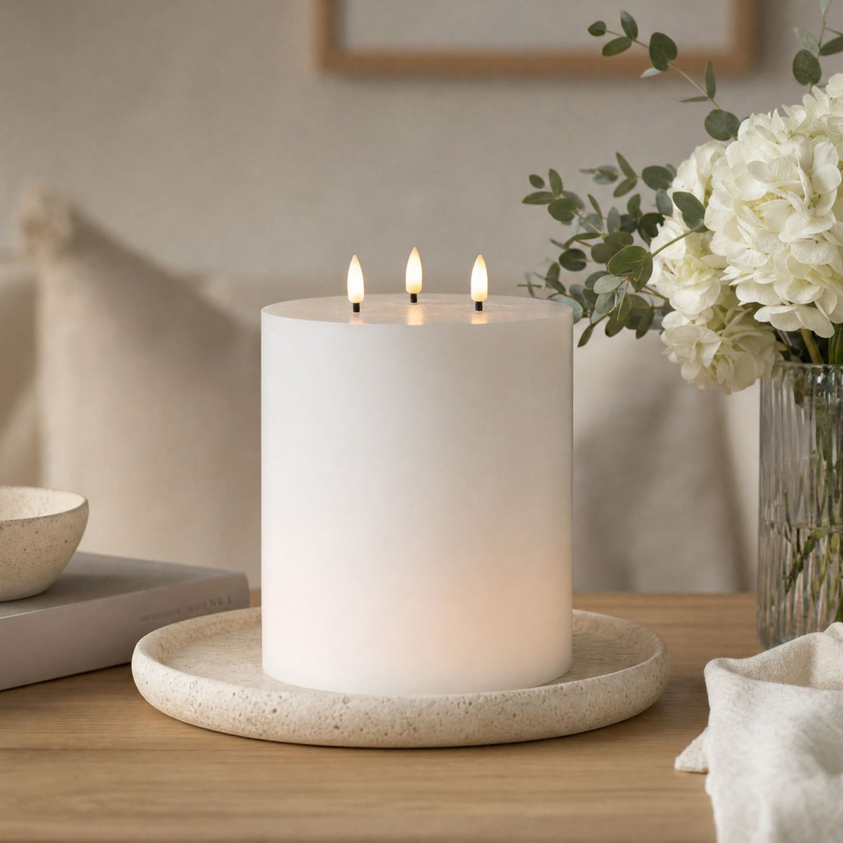 6 Inch 3 Wick Flameless Pillar Candle